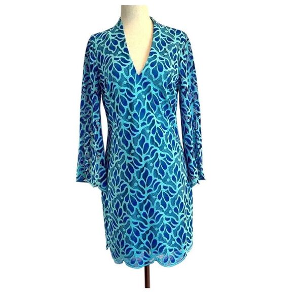 Lilly Pulitzer Devina Brewster Blue Light Flora Lace Shift Dress Lined Scallop 4 - Picture 1 of 8